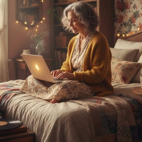 reading on her bed